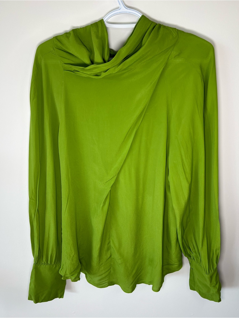 Zara Bright Lime Green Chic Contemporary Balloon-Sleeve Blouse Women’s Medium - Picture 7 of 12